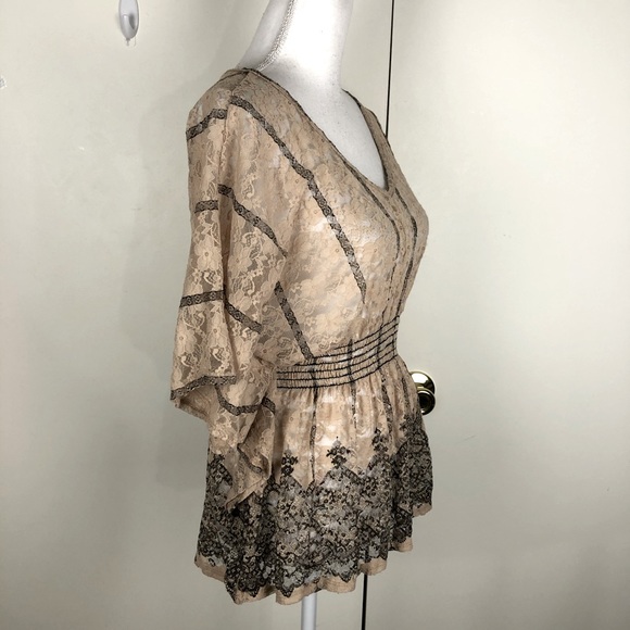 LAFIANCE WOMENS SHEER LACE BATWING TOP SZ MED - Picture 2 of 6